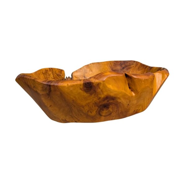 Handcrafted Wooden Bowl with Natural Knots Cracks - Picture 1 of 14